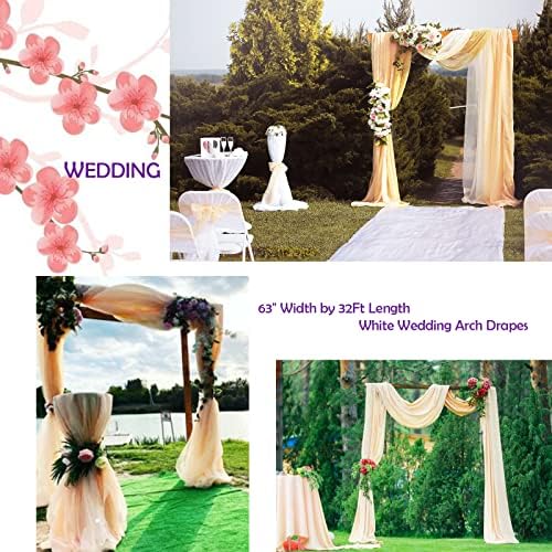 Wedding Arch Draping Fabric,63" x 32Ft Wedding Arch Drapes Champagne Tulle Fabric Drapery Sheer Backdrop Curtains for Wedding Ceremony Arch Stage Party Ceiling Decorations - Image 3
