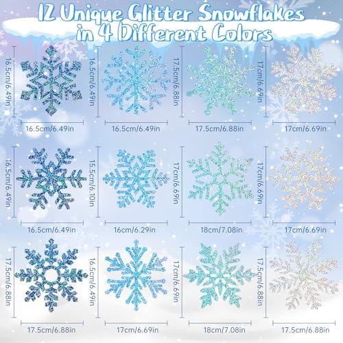 Winter Snowflake Hanging Decorations 30 Pcs Blue and Silver Christmas Ceiling Streamers Hanging Decorations Glittery Snowflakes Swirls for Wonderland Frozen Party and Christmas Decor - Image 2