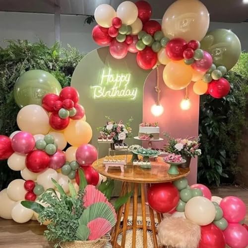 MEBAY Balloons Arch Kit, 146Pcs Matte Rose Red Tender Pink Macaron Green Yellow Latex Balloon Different Sizes 18 12 10 5 Inch for Birthday Baby Bridal Shower Wedding Party Backdrop Decorations - Image 3