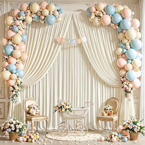 10x10ft Ivory Backdrop Curtain Panels for Parties - Wrinkle Free Polyester Photo Curtain Backdrop Wedding Back Drop Fabric Drapes for Party Decorations Background for Photography - Image 4