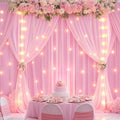 20 x 10ft Baby Pink Backdrop Curtains with Lights String by PartyTalk