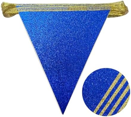 Royal Blue Gold Party Decorations Pennant Banner Flag Glitter Navy Blue and Gold Triangle Hanging Bunting for Birthday Graduation Bridal Shower Wedding Bachelorette Nautical Ahoy Achor Party Supplies - Image 3