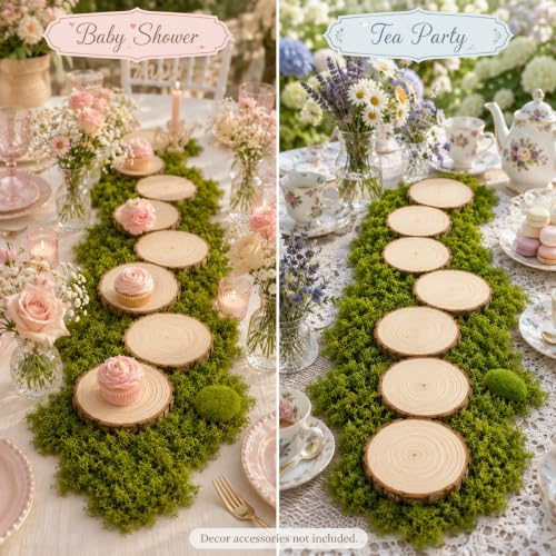 8 Pack Wood Centerpieces for Tables, Woodland Table Centerpieces Set with Wood Slices, Artificial Moss & Moss Stone, Enchanted Forest Decorations, Rustic Wedding Party Decor DIY Craft Kit(5.2-6.0'') - Image 5