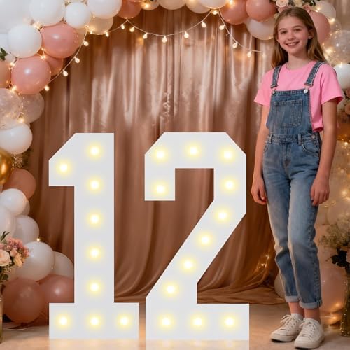 Pooqla 2.4FT Light Up Numbers for 12 Year Old Boy Girl Gifts, Marquee Numbers 2.4 Feet Tall Party Decor for Her Him, Mosaic Big Sign for 12th Birthday Decoration Backdrop, Warm White Large Number 12 by Pooqla
