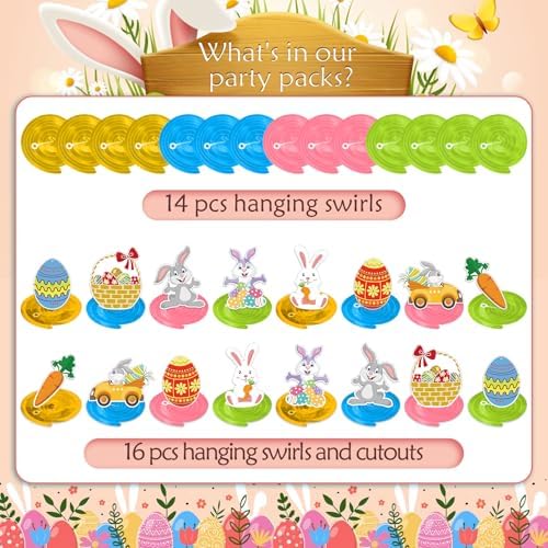 Easter Party Decorations - 30 Pcs Easter Hanging Swirl No DIY Easter Egg Bunny Carrot Baskets Ceiling Decorations for Home Office Classroom Easter Party Supplies - Image 5
