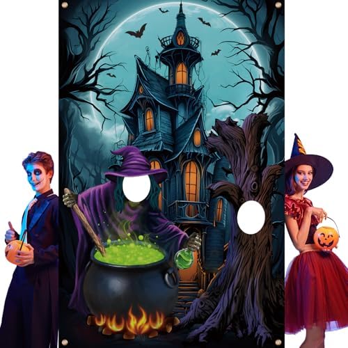 Lunmon 6x4 ft Halloween Backdrop Halloween Party Face Cutout Holes by Lunmon