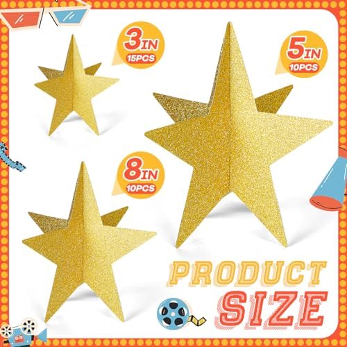 Sinload 45 Piece 3D Gold Star Centerpieces Glitter Theme Party Decorations - Image 2