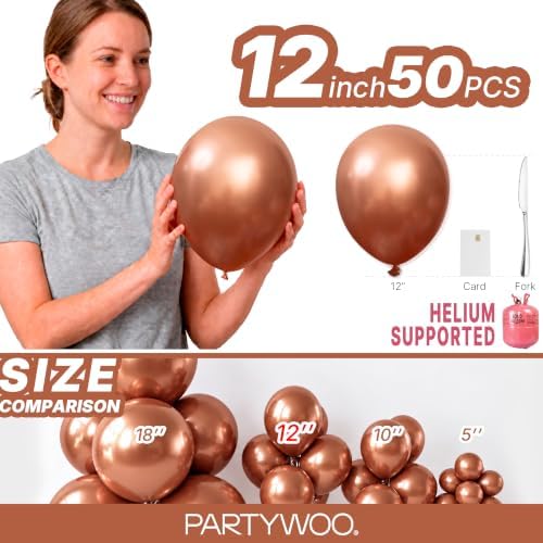 PartyWoo Copper Chrome Balloons 50pcs Metallic Brown Bronze Color 12 Inch - Image 6