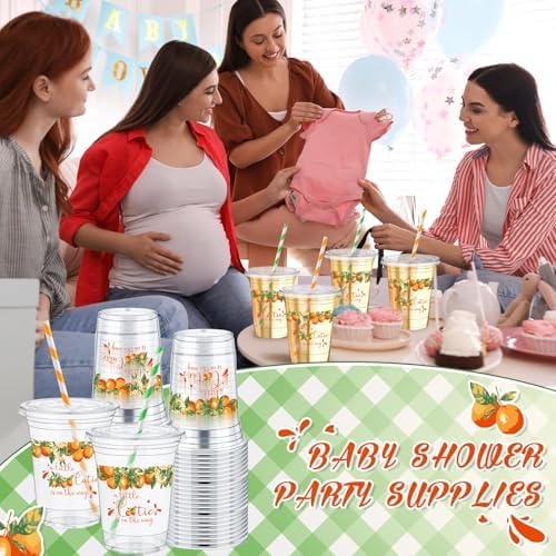 Pickmesh 50 Pcs Little Cutie Baby Shower Plastic Cup with Lid Straw, 12 oz - Image 5