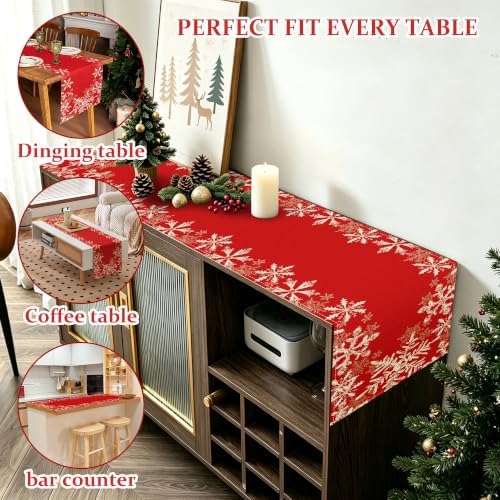 Red Snowflakes Christmas Table Runner Xmas Winter Decorations - Image 6