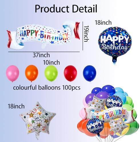 Birthday Decoration Set Colorful Happy Birthday Banner Balloon for Party Decorations and Party Supplies (Birthday I) - Image 2