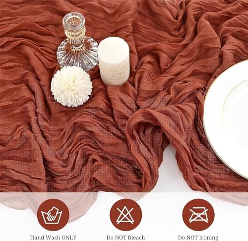 24 Pack Cheesecloth Table Runner, 35x120 Inch Terracotta Table Runners Rustic Burnt Orange Cheese Cloth Boho Gauze Semi Sheer Runner for Wedding Baby Shower Home Decor - Image 4