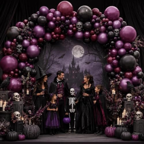 Dark Purple Black Balloon Double Stuffed Black Burgundy Plum Balloon Arch - Image 6