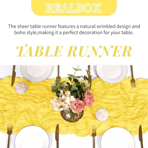 3 Pack Lemon Yellow Cheesecloth Table Runner 17x108 Inch Semi Sheer Boho Gauze Cheese Cloth Fabric Table Runners Table Decor for Wedding Party Baby Shower Birthday Home Decor Garden Farmhouse - Image 4