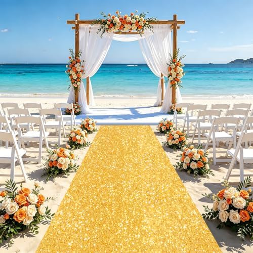 FUHSY Gold Carpet Runner Sequin Aisle Runner Runway Rug for Party 2FT x 15FT Long Sparkly Wedding Runners for Prom Birthday Hallway Aisle Decorations - Image 3