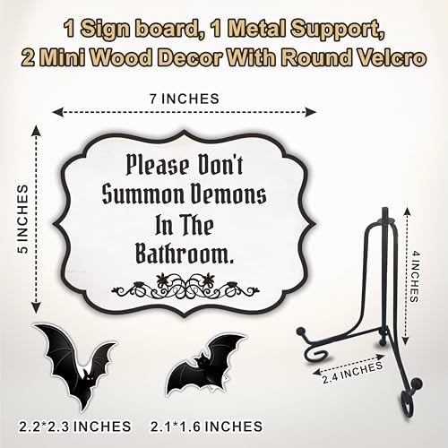 Halloween Wooden Decoration-Please Don't Summon Demons In The Bathroom Wooden Sign With 2 DIY Stickable Wood Decor & A Metal Support- Home Decoration-Halloween Bat Welcome Decor Plaque-A08 - Image 2