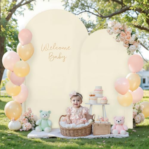 Beige Arch Backdrop Cover for Wedding, 7.2FT 6FT Set of 2 Stretchy Spandex Fitted Arch Stand Cover for Baby Shower, Birthday Party Decor, Chiara Backdrop Cover with Double-Sided Design - Image 2