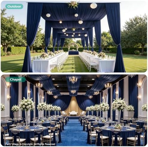 10 Panels 5ft(W) x 20ft(L) Navy Blue Ceiling Drapes for Wedding Parties - Image 3