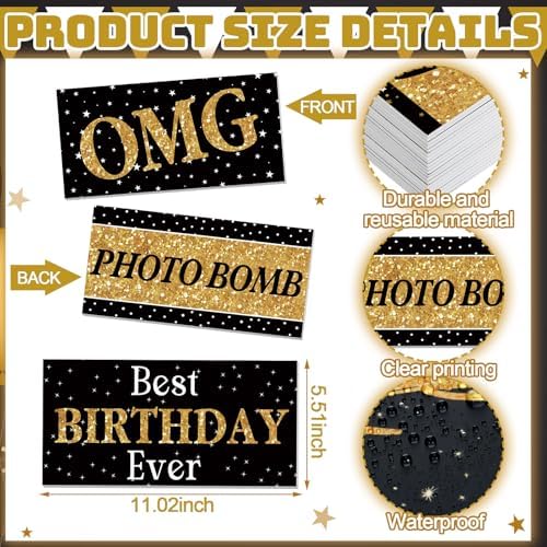 Beeveer 24 Designs Birthday Photo Booth Props, Double Sided PVC Signs - Image 3