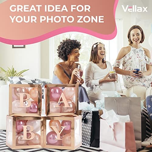 44-Pc Baby Shower Boxes & Balloons, Gender Reveal - Rose Gold - Image 4