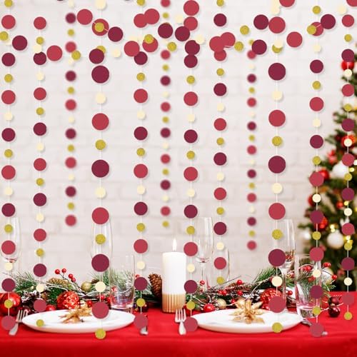 Outus 5 Pieces Maroon,Gold Round Dots Garland Party Hanging Decor - Image 5