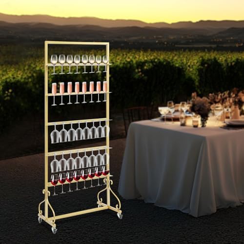 Champagne Tower Stand, 5-Tier Metal Champagne Flutes Display Stand Champagne Wall Holder for Party Champagne Rack Shelf Wine Glass Rack Hold 40 Glasses with Swivel Casters (Gold) - Image 6