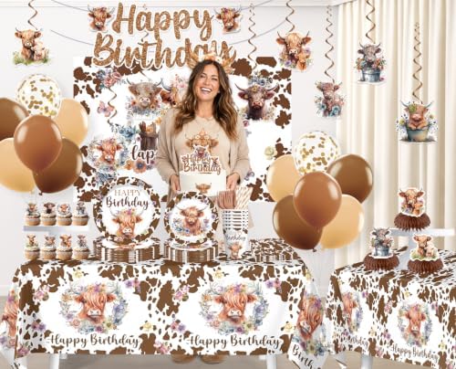 206Pcs Yingoto Brown Cow Birthday Decorations Tableware Set, 25 Serves - Image 3