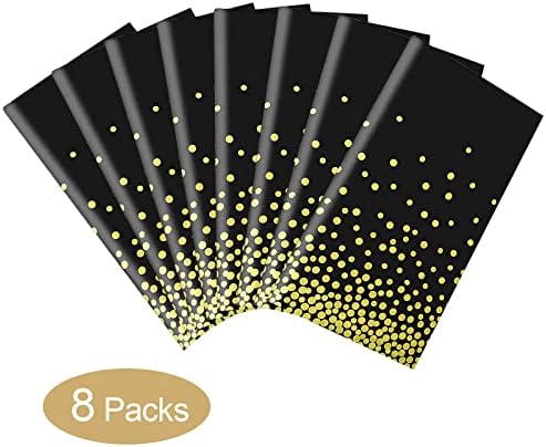Gexolenu 8 Pack Black and Gold Tablecloth for Rectangle Tables, Plastic Disposable Dot Confetti Party Table Covers for Birthday, Graduation, New Year Party, Anniversary, 54" x 108" - Image 3