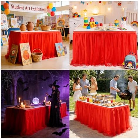 THARAHT Tulle Table Skirt 14FT 420CM Long for Rectangle Tables Round Tables Ruffle Desk Skirt for Princess Girls Birthday Party Cake Dessert Decorations Table Skirt - Image 7