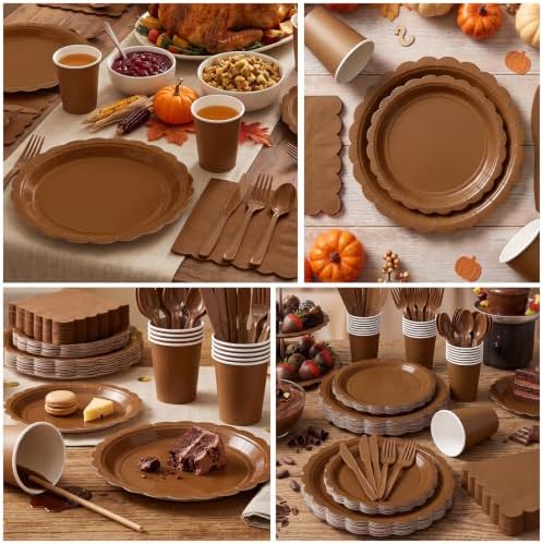 Vyntra 175 Pcs Brown Paper Plates and Napkins Party Supplies - Image 5