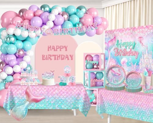 262pcs Mermaid Birthday Decorations, All-in-One Set Serves 20 People - Image 3