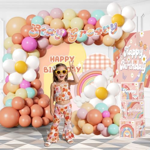 292Pcs Groovy Birthday Decorations, All-in-One Decor Set for 25 Guests - Image 4