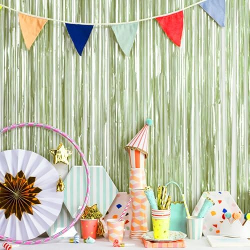 10 Pack Sage Green Foil Curtain Backdrop 3.2ft x 9.8ft Metallic Tinsel Foil Fringe Curtains Streamer Backdrop for Birthday Party Halloween Christmas New Year Party Supply (Matte Sage Green) - Image 7