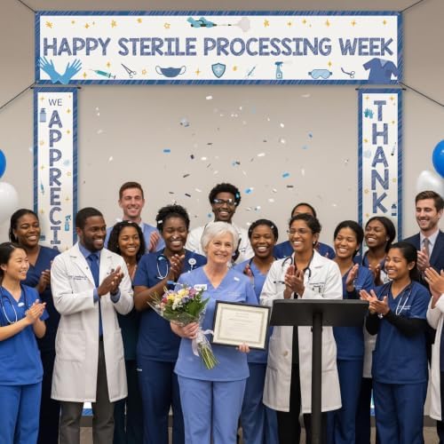 SmoothNovelty 3 Pcs Blue Sterile Processing Week Banner Blue - Image 5