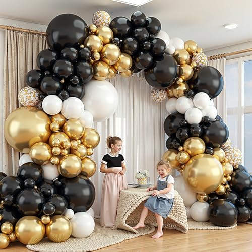 412Pcs Black and Gold Balloons,18 12 10 5 Inch Different Size Black White Metallic Gold Latex Balloons for Graduation Birthday Wedding Party Decorations - Image 7