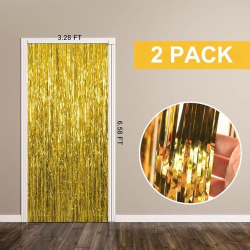 2 Pack Gold Backdrop Birthday Decorations Foil Curtain Backdrop Gold Streamers Dance Party Decorations Photo Booth Props for Bachelorette Decorations Christmas Halloween New Years Eve Party Supplies - Image 7