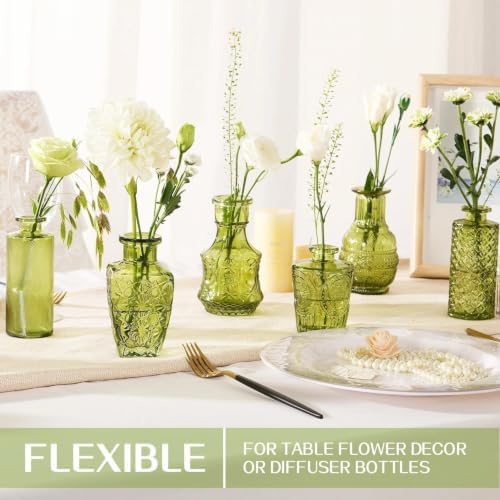 Mini Bud Vases Centerpieces for Tables,Clear Bud Vases for Flowers,Small Flower Vases Suitable for Birthday Party,Anniversary,Wedding Reception,Baby Shower (Green, 12PCS) - Image 4