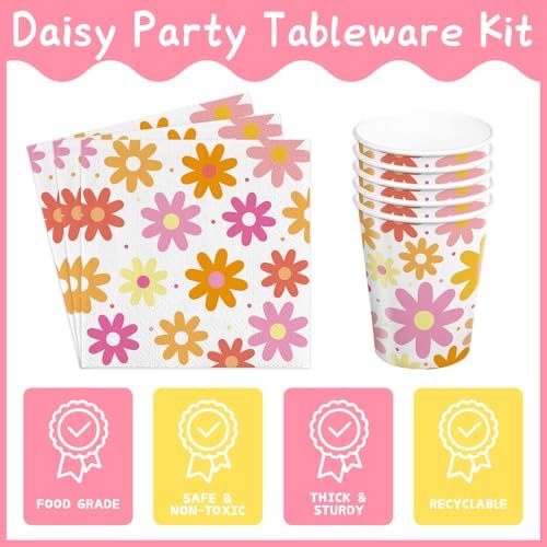 236pcs Groovy Daisy Party Supplies Plates Napkins Tableware Set, Serve 24 - Image 4