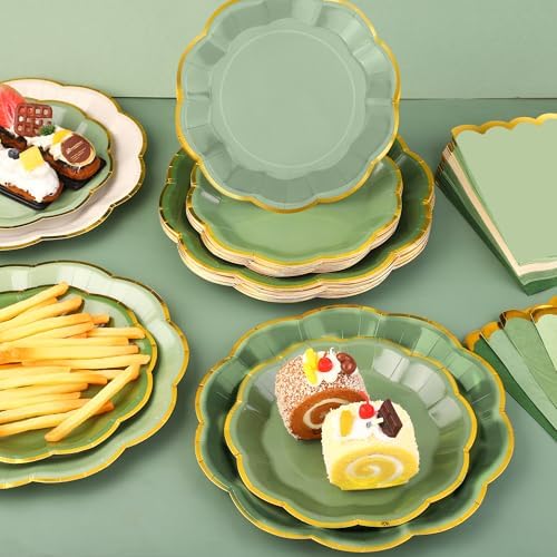 Kochorie 100 Pcs Sage Green Scalloped Paper Plates and Napkins - Image 5