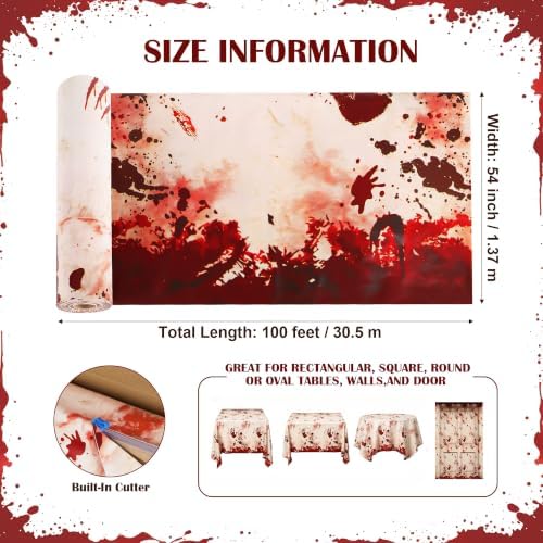 100FT x 54IN Halloween Bloody Print Plastic Tablecloth Roll with Cutter Box - Image 7
