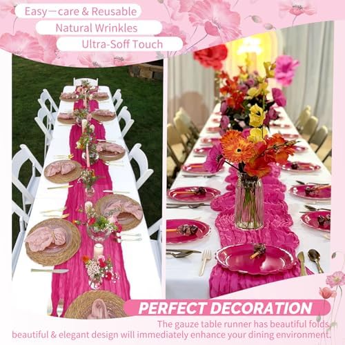 18 Pack Fuschia Cheesecloth Table Runner 17x108 Inches Boho Home Decor - Image 6