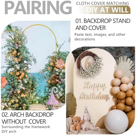 Arch Backdrop Stand and Cover Set, Metal Balloon Arch Backdrop 6ft, Gold Arched Stand Frame for Wedding, Parties,Birthday, Backdrop Decorations (Beige,6ft) - Image 6