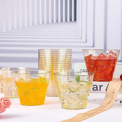 I00000 200 Pcs Gold Plastic Cups, 9 oz Disposable Gold Glitter Cups - Image 6
