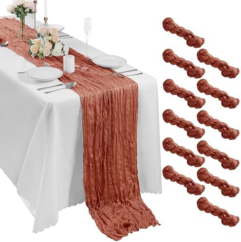 Bailarina 25 Pack Cheesecloth Table Runner 17x108 Inch Long Gauze Cheese Cloth 9ft Wrinkled Sheer Table Runner for Wedding Reception Birthday Party Table Decoration (Terracotta) by Bailarina