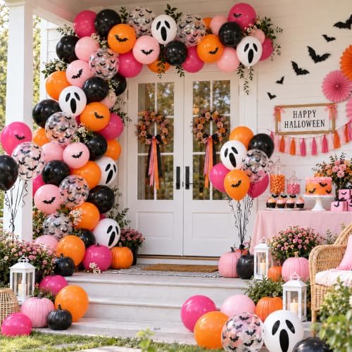 Halloween Balloons, Orange Pink Ghost Balloons for Halloween Birthday Party - Image 5