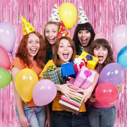 2Pack Glitter Pink Backdrop Pink Foil Curtain for Birthday Party Decoration - Image 6