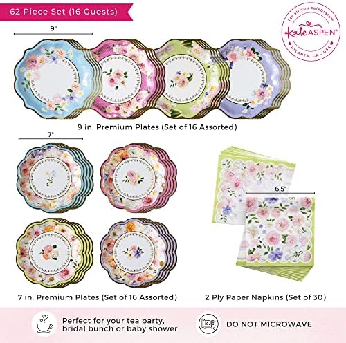 Kate Aspen Tea Party Decorations, Colorful Pastel Plates And Napkins Garden Party Supplies for Adults Bridal Showers, Baby Shower Decorations, Birthdays, 62 Pc, 16 Guests - Image 6