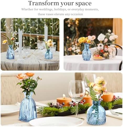 Glass Bud Vases Set of 32 - Blue Assorted Small Mini Glass Vases for Flowers, Crystal Vintage Vase Set, Bulk Centerpieces for Table Décor, Wedding, Home and Events (Blue, 32 Pcs) - Image 3
