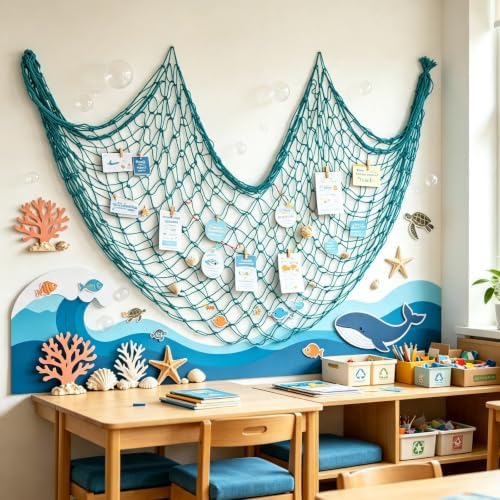10x5 Feet Decorative Fishing Net for Party, 2 Pack Aqua Fish Nets Decor - Image 7