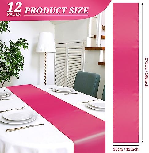 12 Pack Hot Pink Satin Table Runner 12 x 108 Inch Long Premium Table Runners for Wedding Party Events Decoration Birthday Parties Banquets Decorations Graduations Engagements - Image 2